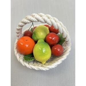 Ceramic Fruit Basket Colorful Home Decor 5" Traditional Cottage Cherries Orange